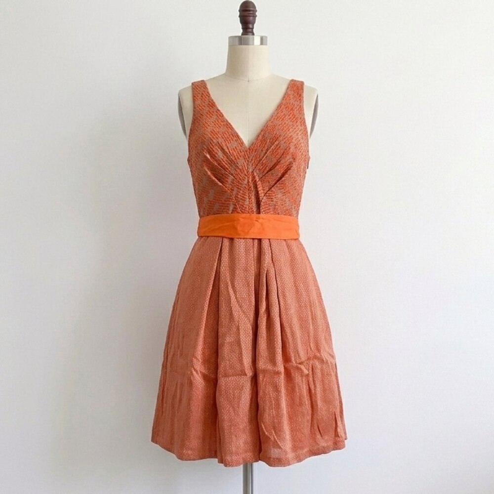SOLD Anthropologie Eva Franco Dress Swing Orange Texture 50's Housewife Belted